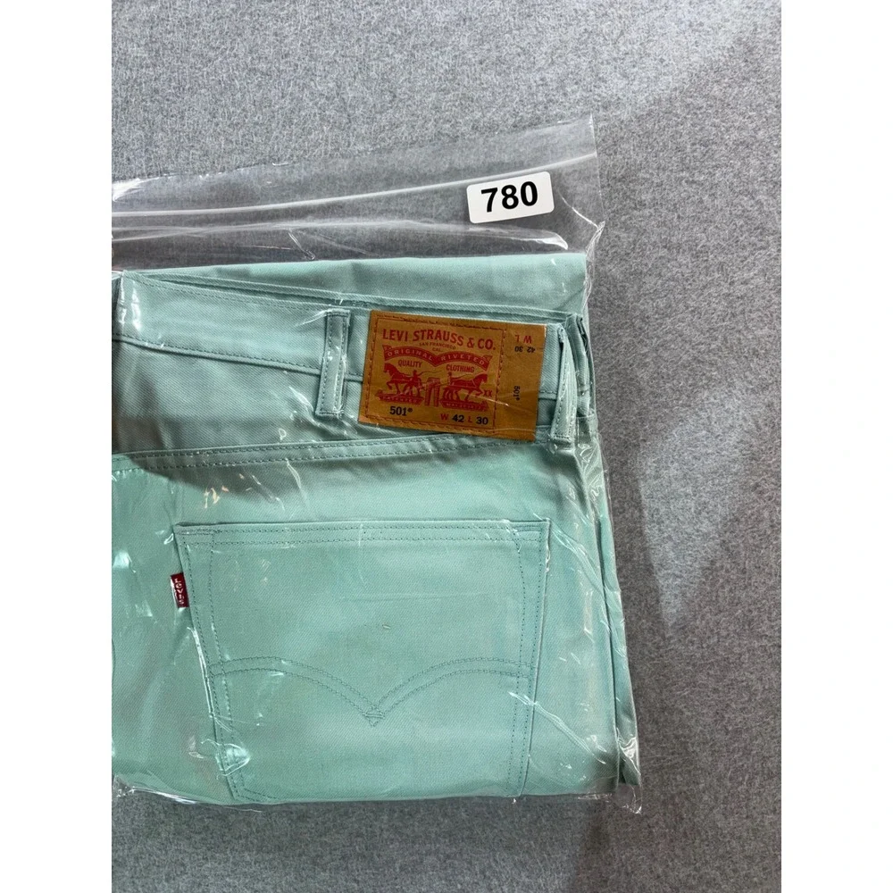 Levis 501 Original Fit Jeans Mens 42x30 Aqua Seafoam Green‎ Button Fly Cotton